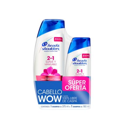 Shampoo 2en1 Head & Shoulders Suave y Manejable 375 Ml + 180 Ml – Pack