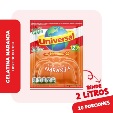 Gelatina UNIVERSAL Sabor a Naranja Bolsa 130g