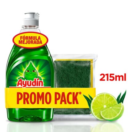 Lavavajillas Líquido Ayudín Limón y Sábila 215ml + Esponja Scotch Brite